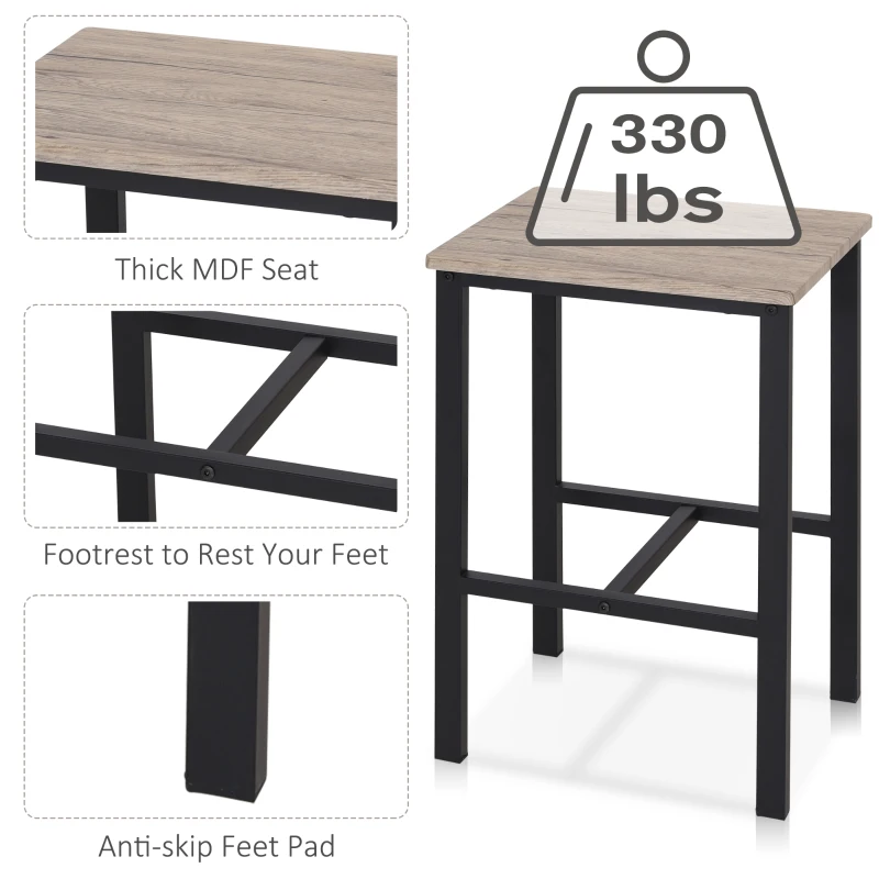 HOMCOM 5 Piece Modern Dining Table and 4 Stools Industrial Dining Set with Footrest & Metal Legs, For Kitchen, Natural