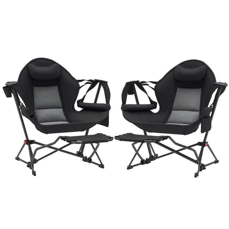 Outsunny Hammock Camping Chair Set of 2, Adjustable Back Folding Swinging Hammock Chair with Cup Holder and Padded Seat
