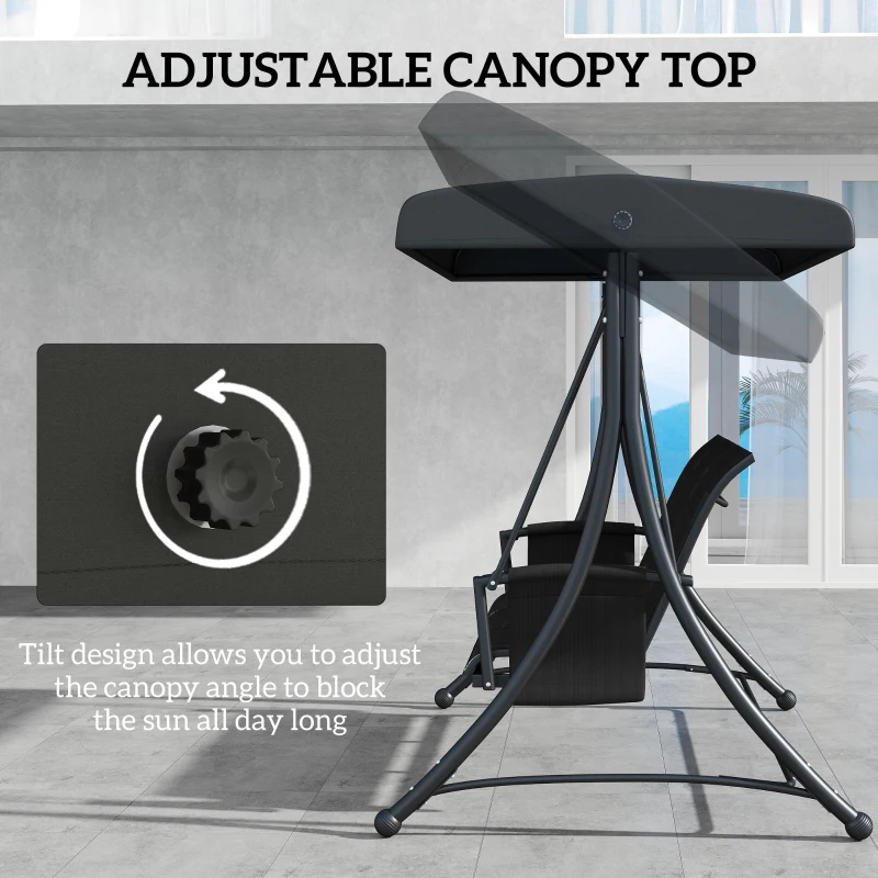 Outsunny 3 Person Outdoor Porch Swing Chair with Adjustable Canopy, Black
