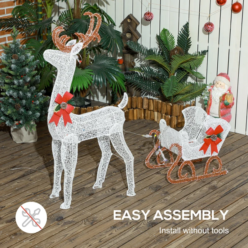 Outsunny Outdoor Lighted Deer Xmas Decor, Light Up Reindeer Christmas Decoration w/ 170 LED Lights for Holiday, Garden, White
