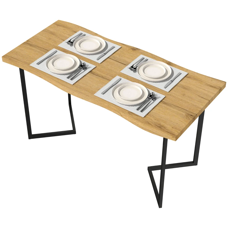 HOMCOM Dining Table Thick Top Kitchen Table Black Alloy Legs Oak Wood Grain
