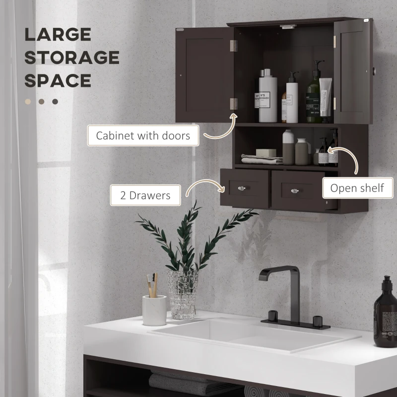 kleankin Medicine Cabinet, Bathroom Wall Cabinet with Shelf and Drawers for Hallway, Living Room, Brown