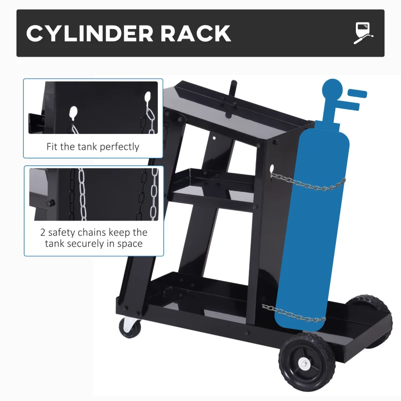 DURHAND 3 Tier Welding Cart Welder Trolley Garage Welding/Plasma Cutter Cart for Tanks Gas Bottles w/ Safety Chain Black