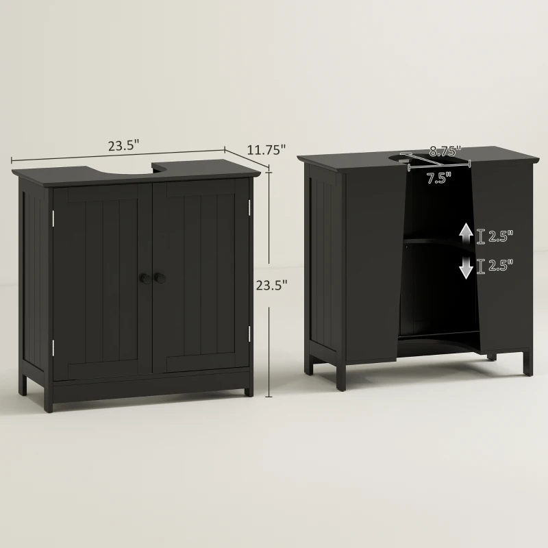HOMCOM Under Sink Bathroom Cabinet, Pedestal Sink Storage Cabinet with 2 Doors, Shelf and U-Shape, Black