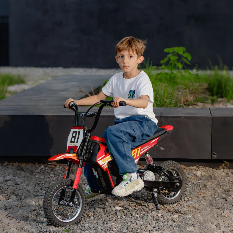 Qaba 24V Kids Motorcycle, Electric Dirt Bike with 250W Motor, Up to 9.9 MPH, 12" Inflatable Tires and Rear Suspension, Red
