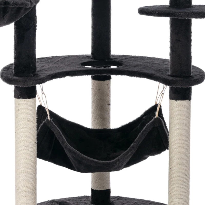 PawHut 60" Multi-Level Plush Cat Tree, Tall Cat Tower with Scratching Posts and 2 Hammocks, Dark Grey
