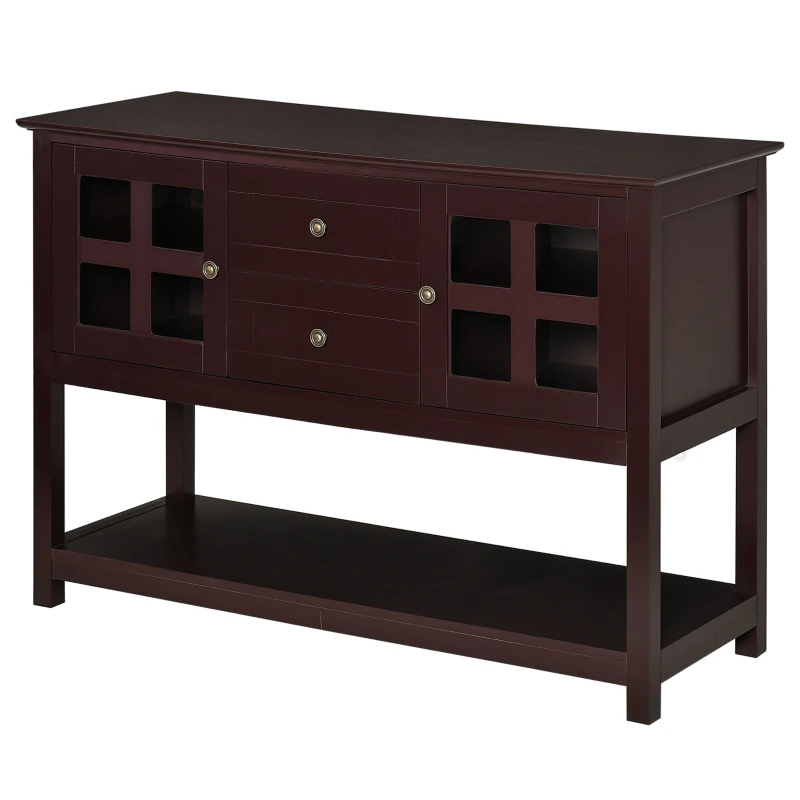 HOMCOM Coffee Bar Cabinet, Kitchen Cabinet with Adjustable Shelves, Glass Doors and 2 Drawers, Sideboard Buffet Cabinet for Living Room, Espresso