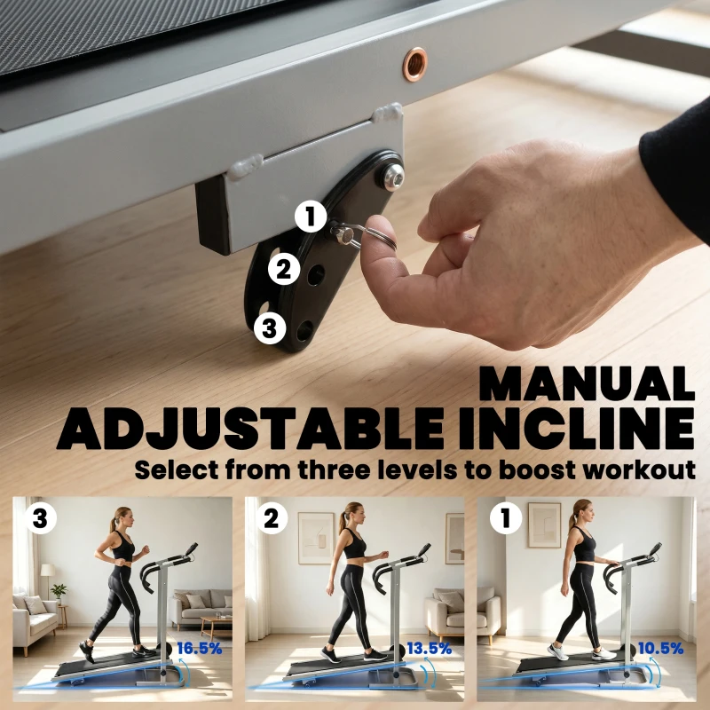 Soozier Walking Pad Treadmill with 16.5% Incline, Foldable Treadmill with LCD Monitor and Handle Bar for Home, Non-Electric