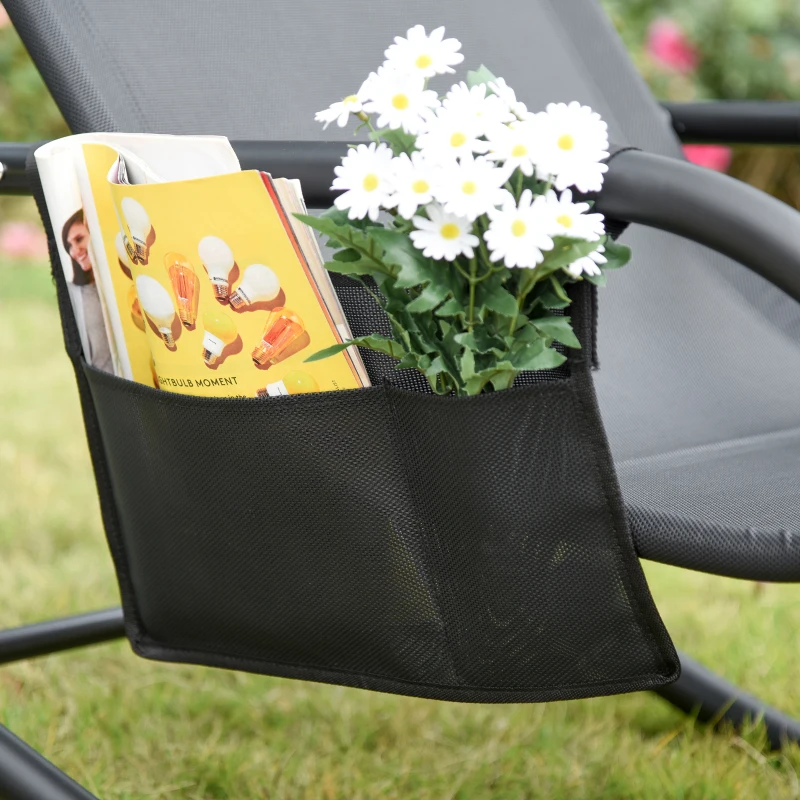 Outsunny Patio Rocking Chair with Mesh Fabric, Outdoor Rocking Sling Sun Lounger with Removable Headrest and Side Pocket for Garden, Deck, Lawn, Black