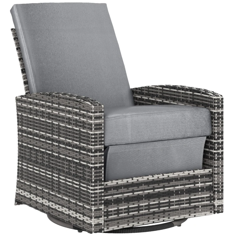 Outsunny Outdoor Wicker Swivel Recliner Chair, Reclining Backrest, Lifting Footrest, 360° Rotating Basic, Gray