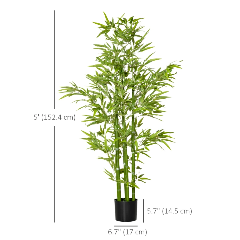 HOMCOM 5FT Artificial Bamboo Tree Faux Decorative Plant in Nursery Pot for Indoor Décor