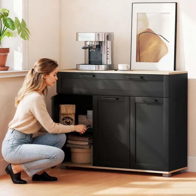 HOMCOM Sideboard Buffet Cabinet, Modern 40" Coffee Bar Cabinet with Wide Drawer, 3 Doors and 2 Adjustable Shelves, Black
