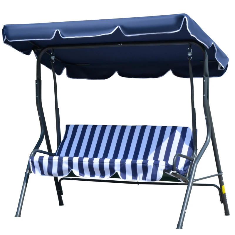 Outsunny 3-Person Porch Swing with Canopy, Patio Swing Chair, Outdoor Canopy Swing Bench with Adjustable Shade, Cushion and Steel Frame, Dark Blue