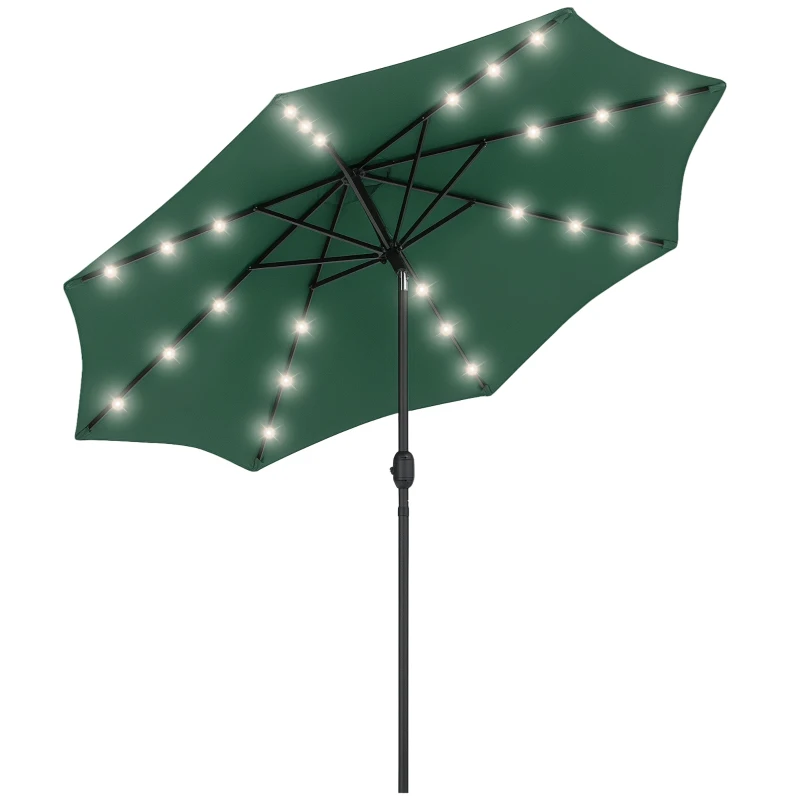 Outsunny 9ft Solar Patio Umbrella Outdoor Sunshade 24 LED Lights Tilt Canopy Green