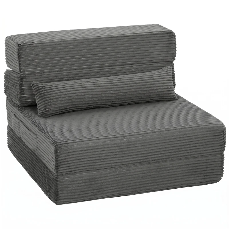HOMCOM Floor Chair with Back Support Four-Fold Floor Gaming Chair Side Pockets Pillow Floor Seat Sofa Bed, Dark Grey
