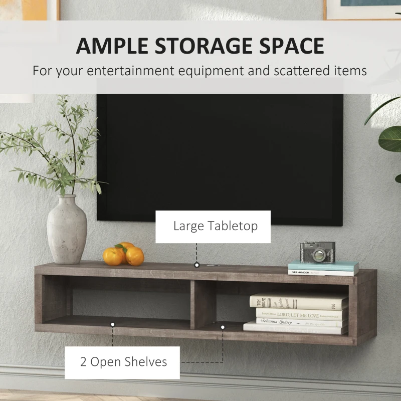 HOMCOM Wall Mounted TV Stand, Media Console Floating Storage Shelf for Living Room or Home Office, Dark Grey