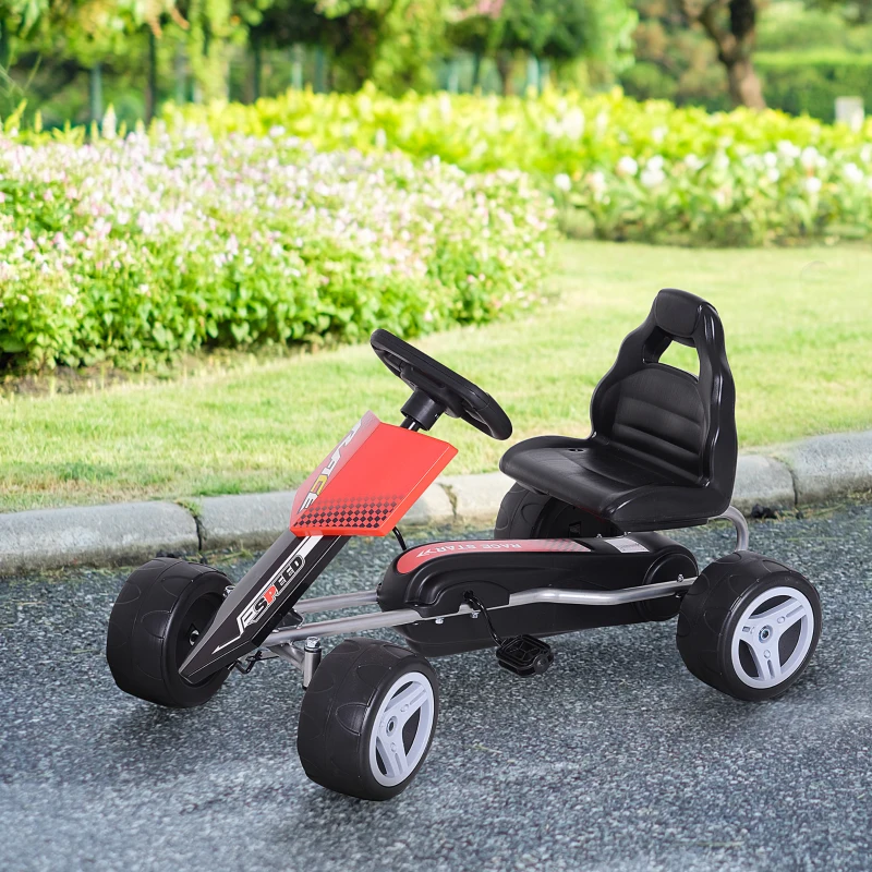 Aosom Kids Go Kart, 4 Wheeled Ride On Pedal Car, Racer for 3 years, for Boys and Girls, Outdoor - Red