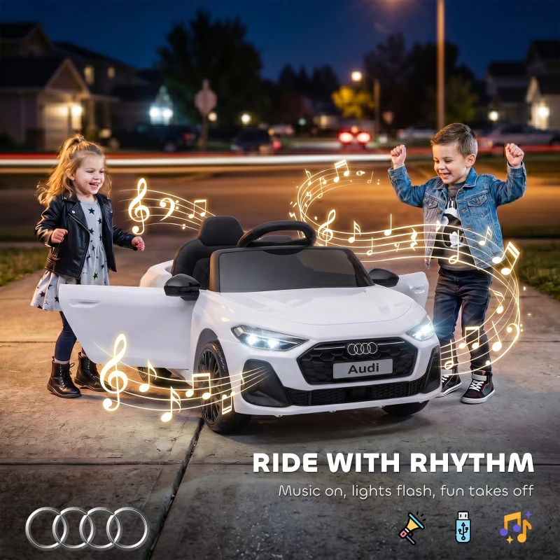 Qaba Audi A5L Licensed Electric Ride on Car for Kids with Remote Control Dual Motors 4-Wheel Suspension Music for 3-6, White