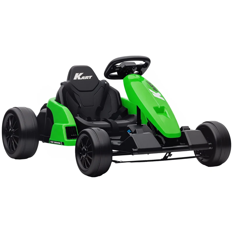 Qaba 24V Electric Go Kart with Dual 150W Motors, Adjustable Seat & 11.2MPH High Speed, Slow Start, 5-Point Harness, Green