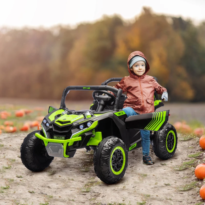 Qaba 24V 7AH Ride on Car, 2 Seater 4 MPH Ride on UTV with 4 Shock Absorbers, Music Horn LED Lights, for 3-8 Years, Green