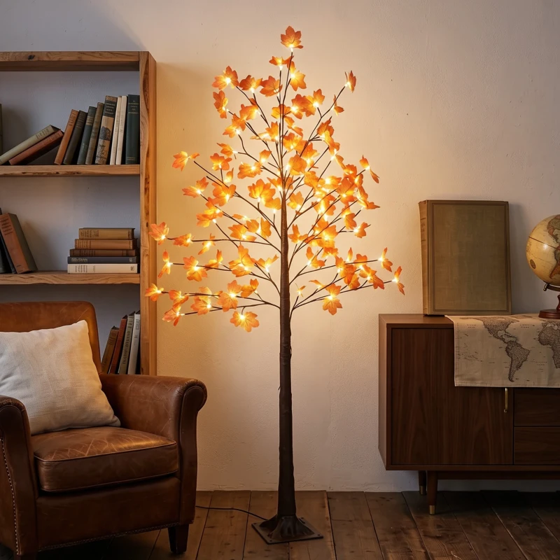 HOMCOM 6FT Artificial Lighted Maple Tree with 96 LED Lights, Daily Timer, Fall Decoration with Bendable Branches