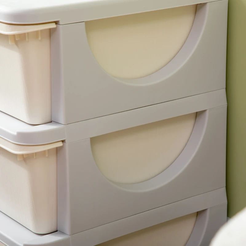 Qaba 3 Drawers Kids Storage Unit, 3 Tier Stackable Toy Organizers and Storage Chest, Cream White