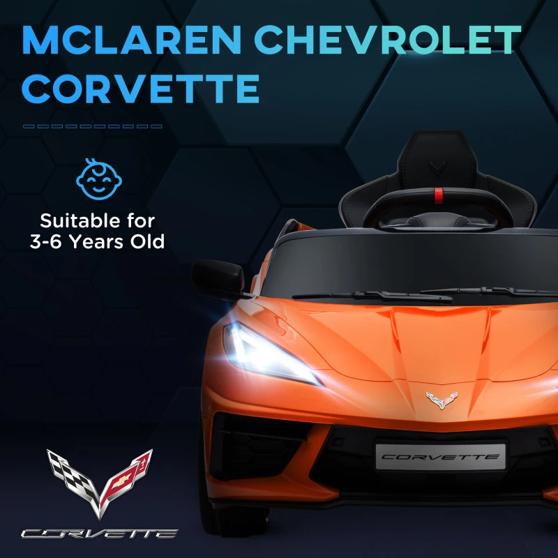 Qaba Chevrolet Corvette Licensed 12V Kids Electric Car with Parental Remote Control, Suspension System, Slow Start, Orange