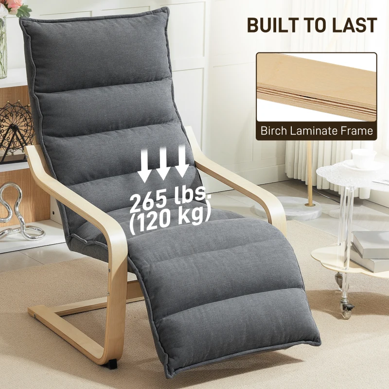 HOMCOM Accent Chair, Velvet Upholstered Living Room Chair with Footrest, Wood Frame, Dark Grey