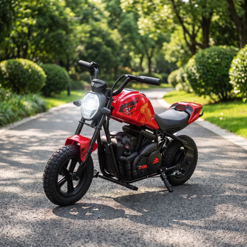Qaba 24V Kids Electric Motorcycle with 180W Motor, 12" Rubber Tires, Up to 11MPH, Twist Throttle for Ages 6-12, Red