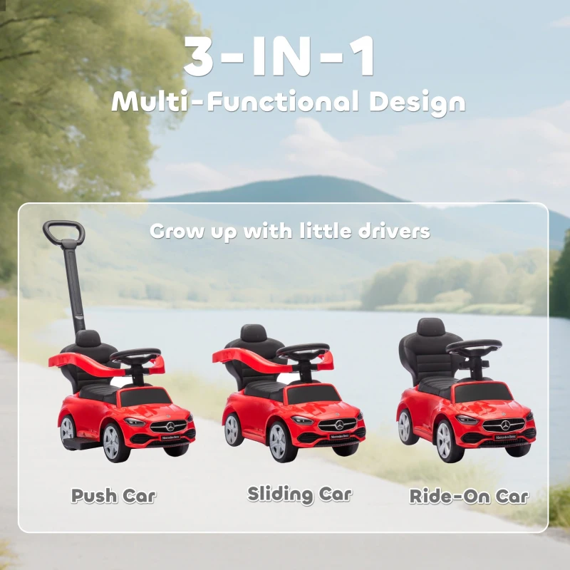 Qaba Mercedes-Benz C-Class Licensed Ride-On Push Car, Baby Stroller Walking Car with Parent Control Handle, Horn, Red