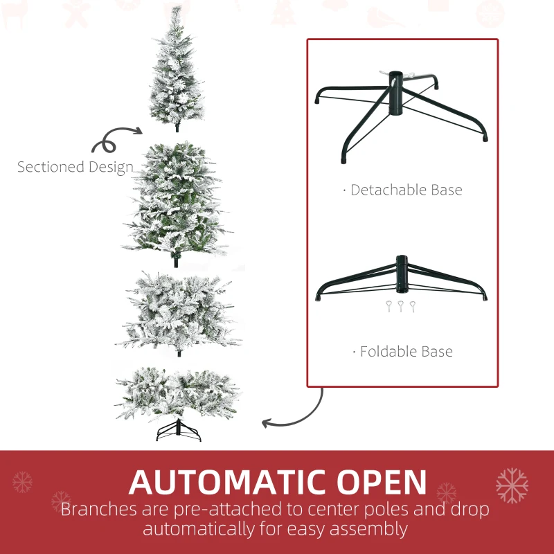 HOMCOM 9' Unlit Snow Flocked Pine Artificial Christmas Tree with Realistic Branches and 1159 Tips, Green