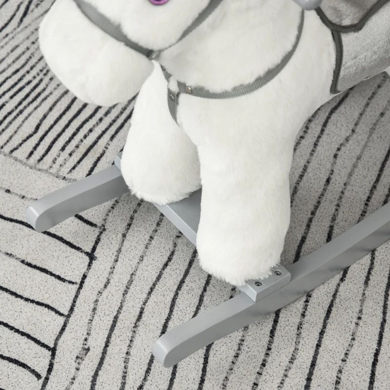 Qaba Kids Rocking Horse with Bear Toy, Plush Animal Rocker with Fun Realistic Sounds for Toddler 18-36 Months, White