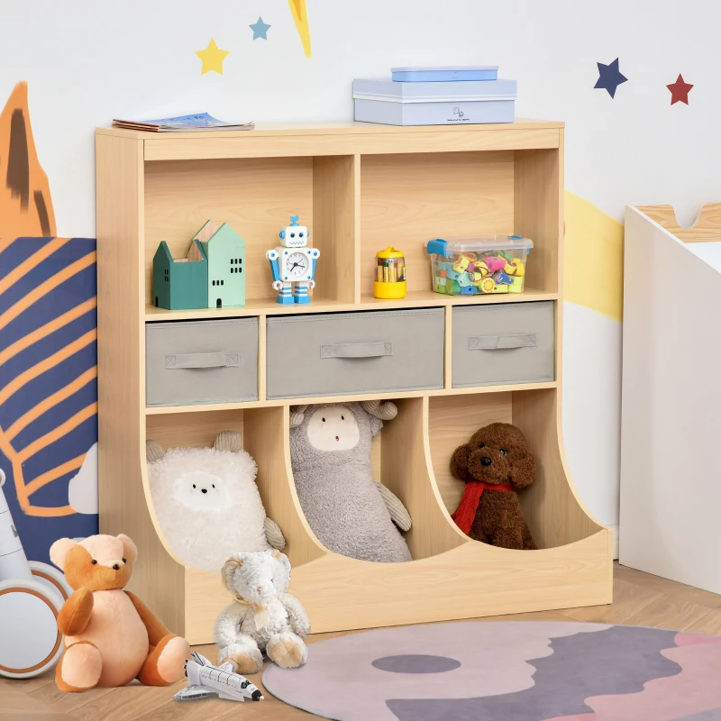HOMCOM Kids Bookcase, Toy Storage Organizer Cabinet, Children Display Bookshelf with Drawers for Toys, Clothes, Books, Natural Wood Color