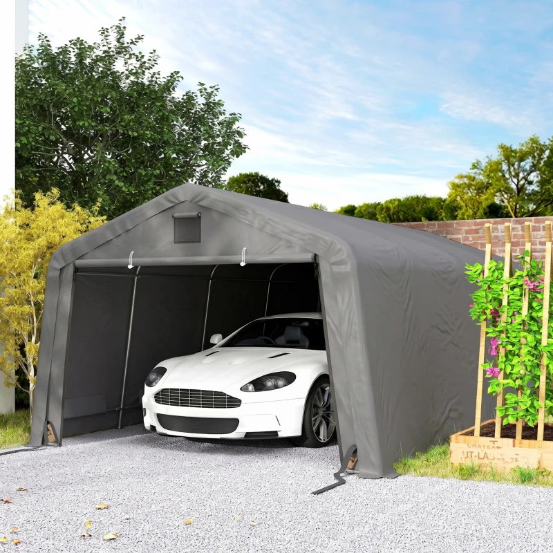 Outsunny Carport 12' x 20' Portable Garage, Heavy Duty Car Port Canopy with Ventilation Windows and Large Roll-up Door, Gray