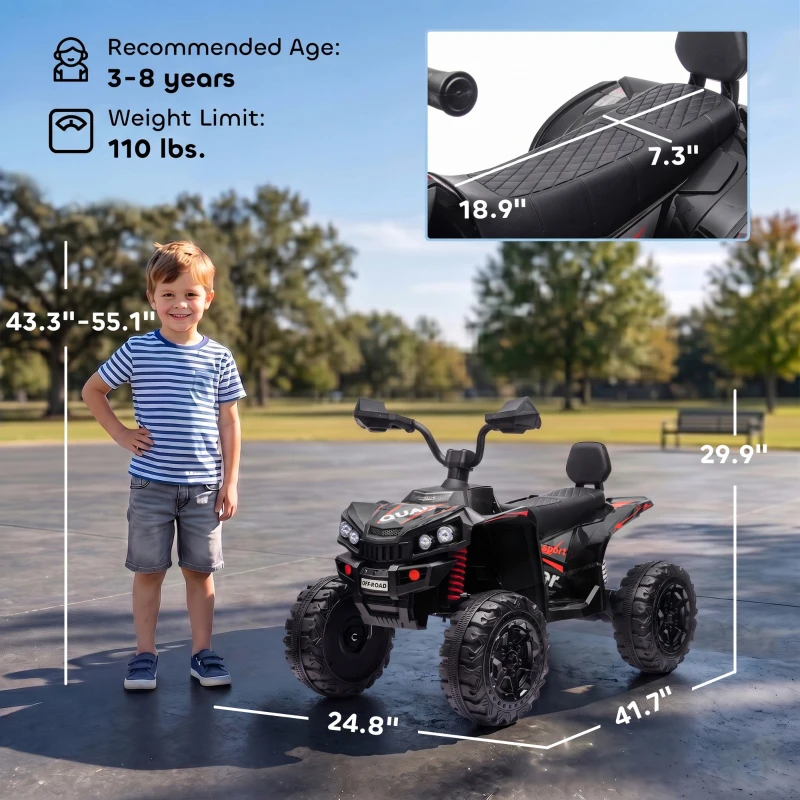 Qaba 24V 2 Seater Ride On Toys, Kids ATV 4 Wheeler with Dual Motors, High & Low Speed for Boys Girls Aged 3-8 Years, Black