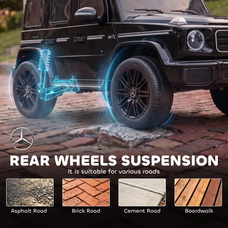 Qaba Licensed Mercedes-Benz G580 12V Kids Ride On Car with Remote, Soft Start, Headlights, Seat Belt, Music, USB, Horn, Black