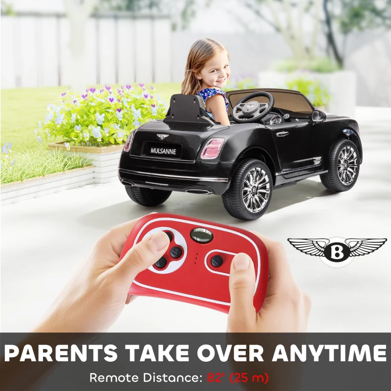 Aosom Bentley Mulsanne 12V Ride on Car, Battery Powered Car with Remote Control, Suspension, Startup Sound, LED Lights, MP3, Horn, Music, Forward and Backward, 2 Motors, Black