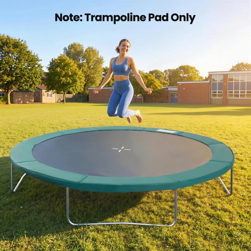 Soozier Trampoline Pad, 14FT Replacement Trampoline Safety Pad Mat Spring Cover, Water-Resistant, UV-Resistant, Tear-Resistant, No Holes for Pole, Green