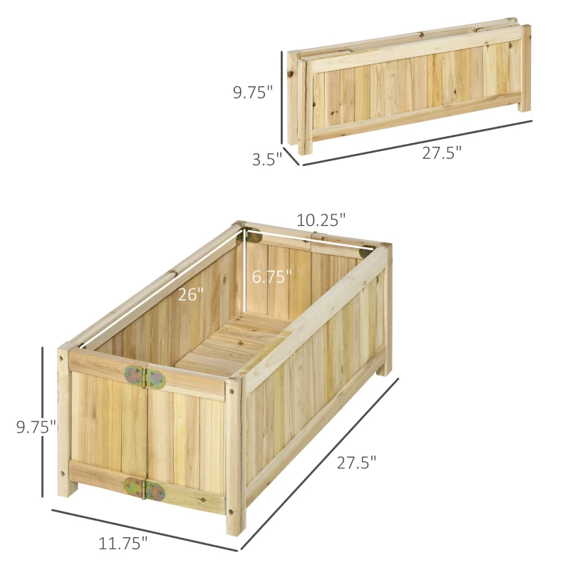 Outsunny Foldable Raised Garden Bed, Wooden Planter Box, Herb Garden Planter with Drainage Holes, for Backyard