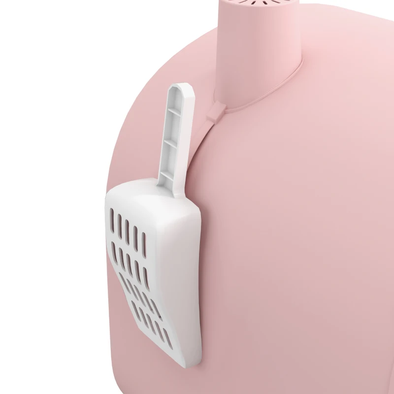 PawHut Cat Litter Box with Lid, Removable Tray, Scoop, Filter, Pink