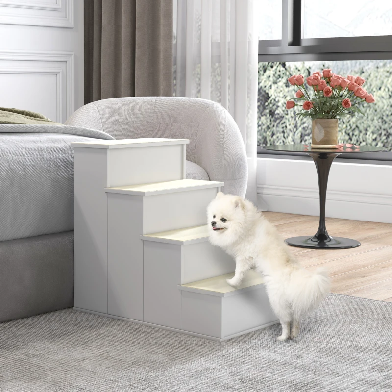PawHut Dog Steps Pet Stairs for Bed Cat Ladder for Couch with Non-Slip Carpet, 15.7" x 23.2" x 21.3", White(m-8)