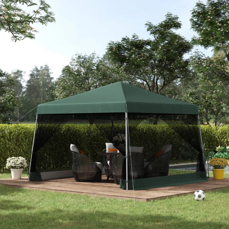 Outsunny Slant Leg Pop Up Canopy Tent with Netting and Carry Bag, Instant Sun Shelter, Tents, Green