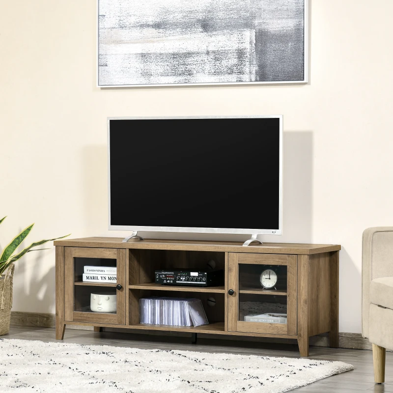 HOMCOM Modern TV Stand, Entertainment Center with Shelves and Cabinets for Flatscreen TVs up to 60" for Bedroom, Living Room, Brown Wood Grain