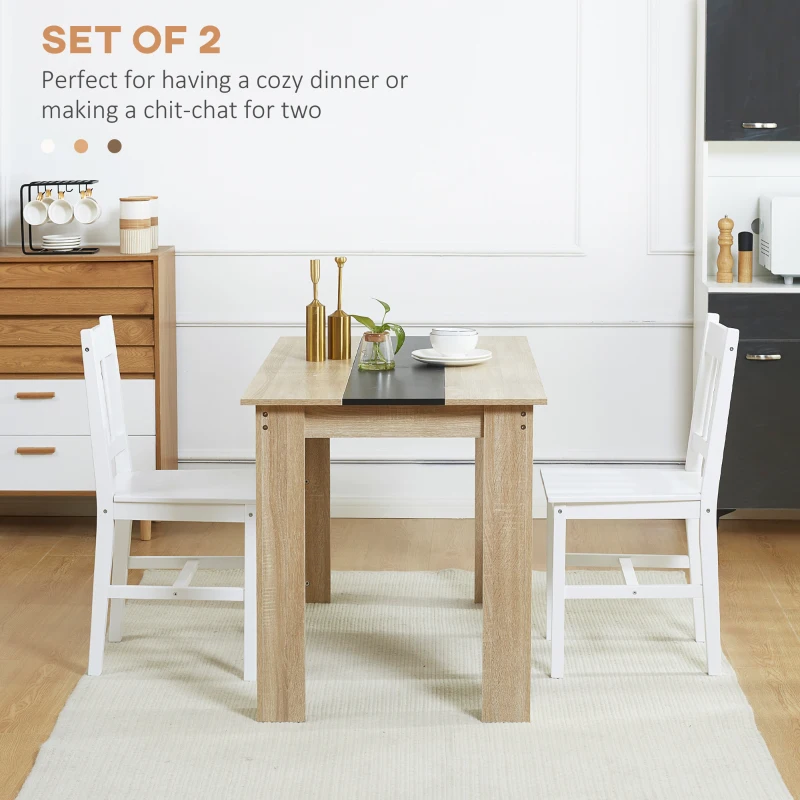HOMCOM Dining Chairs Set of 2, Kitchen Chair with Slat Back, Pine Wood Structure for Living Room and Dining Room, White