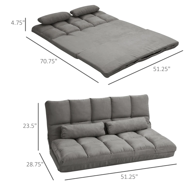 HOMCOM Recliner Sofa, Convertible Floor Sofa Chair with 2 Pillows, Adjustable Backrest and Headrest, Dark Gray