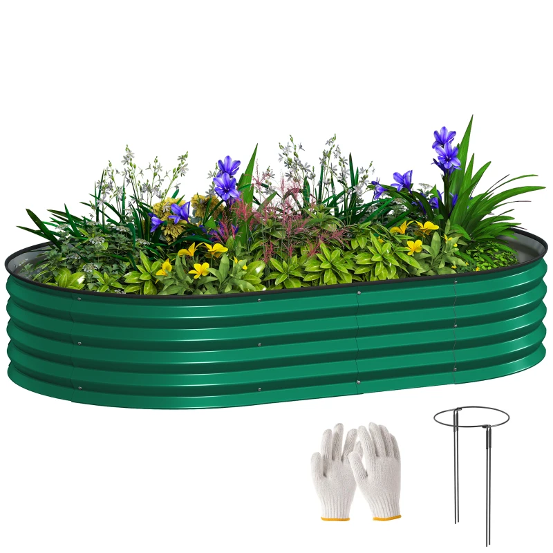 Outsunny 5' x 3' x 1' Large Outdoor Planter Box, Galvanized Raised Garden Bed with Metal Plant Stake, Green
