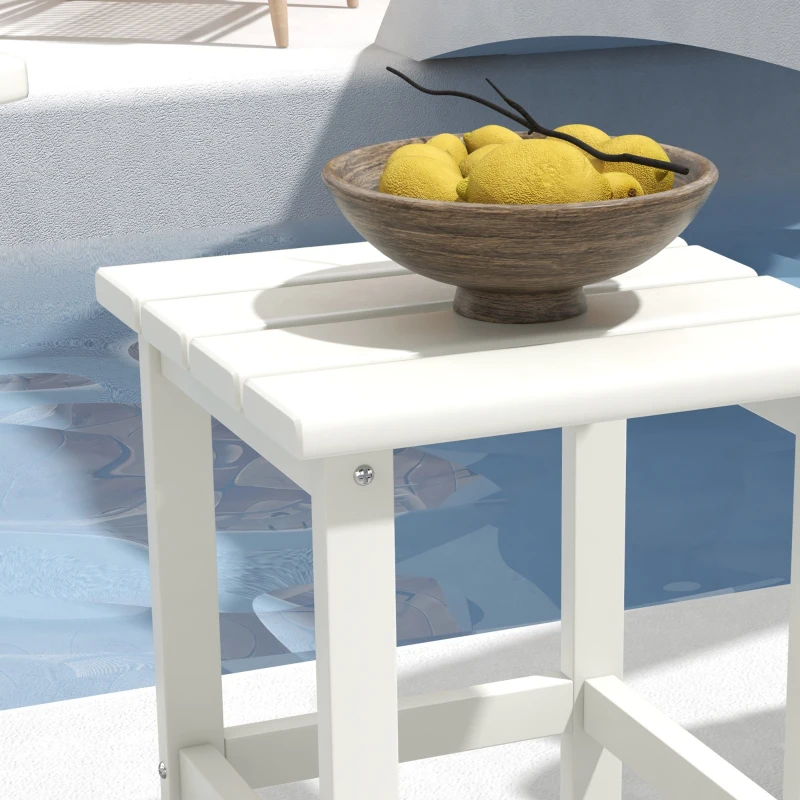 Outsunny Side Table, Square Patio End Table, Weather Resistant 15" Outdoor HDPE Table for Porch, Balcony, White