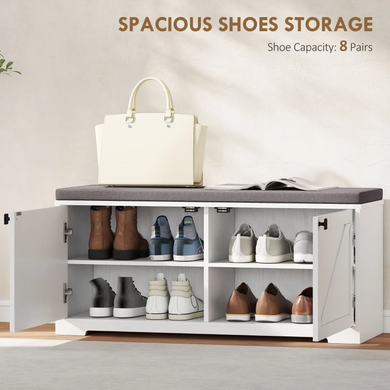 HOMCOM Shoe Storage Bench with Padded Seat, Entryway Bench Holds up to 352 lb, Shoe Organizer, 8 Pairs, White Wood Grain
