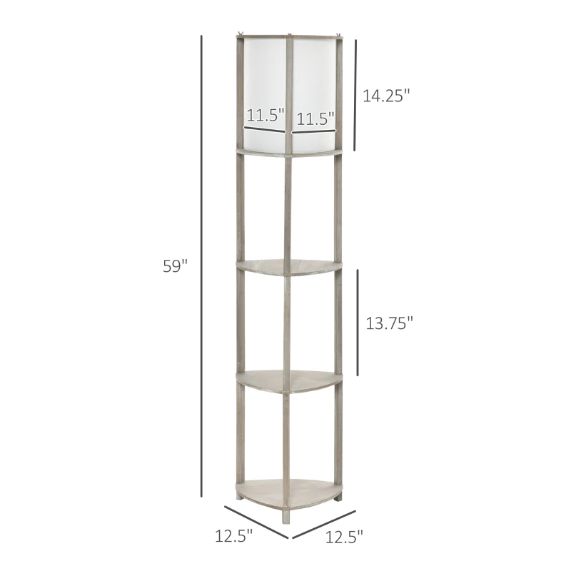 HOMCOM Floor Lamp with Display Shelves, Modern Standing Lamps with Footswitch, Solid Wood Nightstand Tower Lamp for Living Room Bedroom and Office