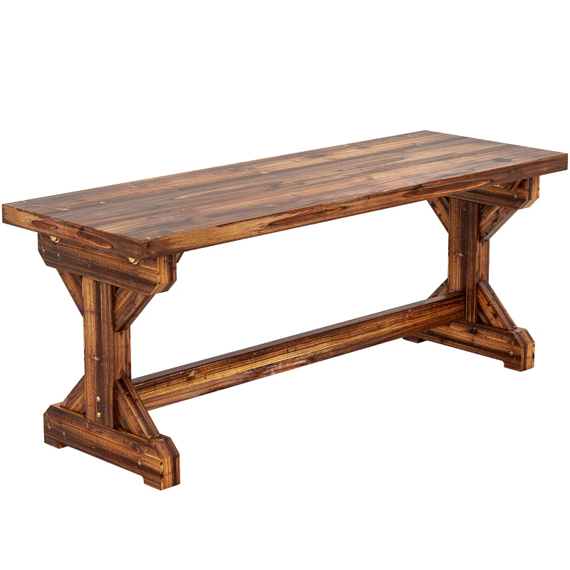 Outsunny Rustic Outdoor Wooden Bench, Backless Garden Bench Patio Loveseat with X-Shape Base for Porch, Park, Carbonized